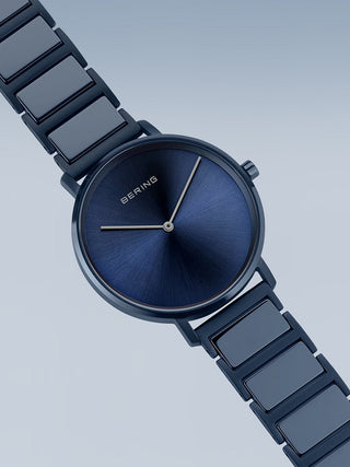 Angle shot of Bering 18539-797 Blue Stainless Steel Unisex Watch on white background