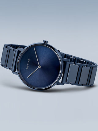 Angle shot of Bering 18539-797 Blue Stainless Steel Unisex Watch on white background