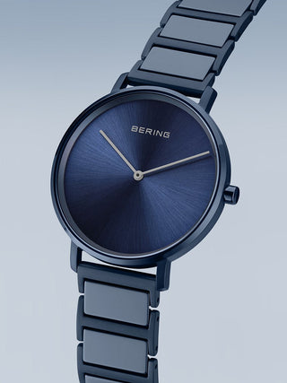 Angle shot of Bering 18539-797 Blue Stainless Steel Unisex Watch on white background