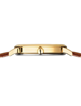 Angle shot of Bering 18634-534 White Dial Brown Leather Womens Watch on white background