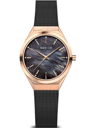 Front view of Bering 18729-166 Mother Of Pearl Dial Black Stainless Steel Womens Watch on white background