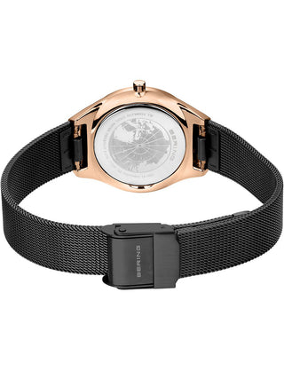 Angle shot of Bering 18729-166 Mother Of Pearl Dial Black Stainless Steel Womens Watch on white background