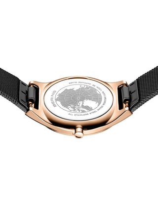 Angle shot of Bering 18729-166 Mother Of Pearl Dial Black Stainless Steel Womens Watch on white background