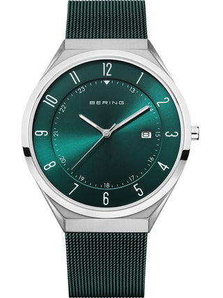 Front view of Bering 18740-808 Green Stainless Steel Unisex Watch on white background