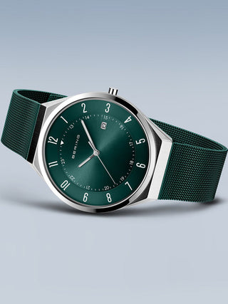 Angle shot of Bering 18740-808 Green Stainless Steel Unisex Watch on white background