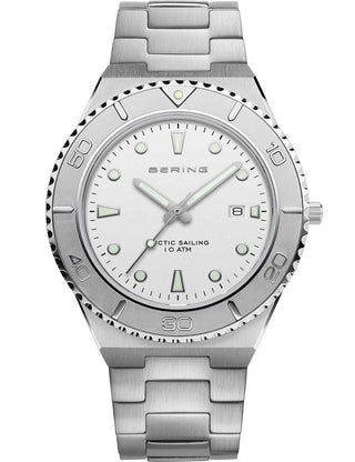 Front view of Bering 18940-704 White Dial Silver Stainless Steel Unisex Watch on white background