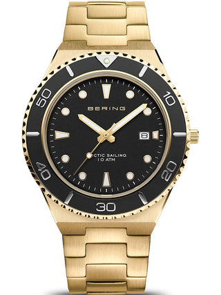 Front view of Bering 18940-732 Black Dial Gold Stainless Steel Unisex Watch on white background