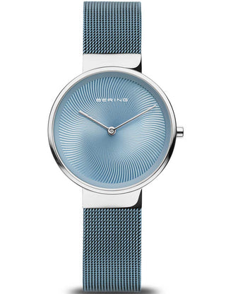Front view of Bering 19031-308 Blue Stainless Steel Womens Watch on white background