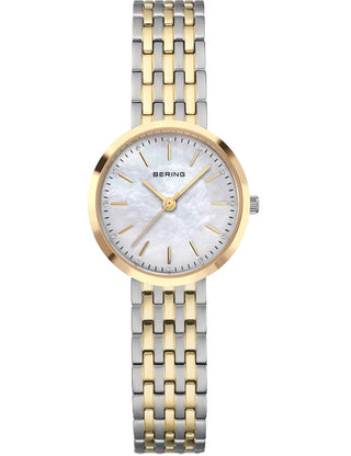 Front view of Bering 19126-710 Silver Dial Gold Stainless Steel Womens Watch on white background