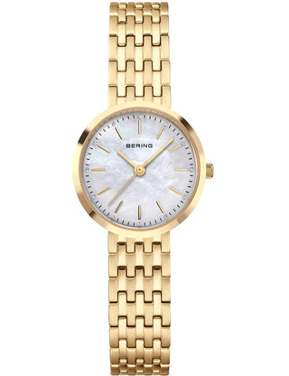 Front view of Bering 19126-734 Silver Dial Gold Stainless Steel Womens Watch on white background