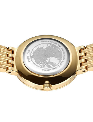 Angle shot of Bering 19126-734 Silver Dial Gold Stainless Steel Womens Watch on white background