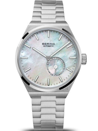 Front view of Bering 19435-704 Mother Of Pearl Dial Silver Stainless Steel Womens Watch on white background