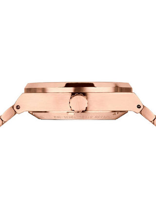Angle shot of Bering 19435-762 Mother Of Pearl Dial Rose Gold Stainless Steel Womens Watch on white background