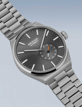 Angle shot of Bering 19441-777 Grey Stainless Steel Unisex Watch on white background