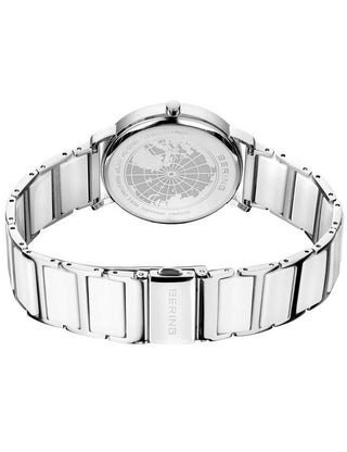 Angle shot of Bering 19535-754 White Dial Silver Strap Womens Watch on white background