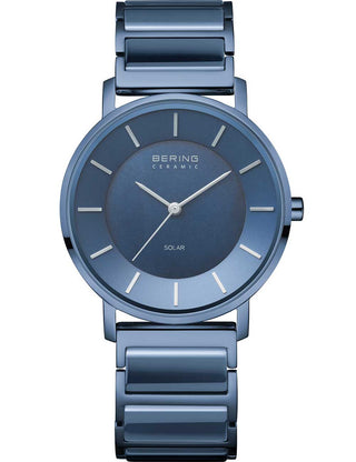 Front view of Bering 19535-797 Blue Stainless Steel Womens Watch on white background
