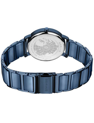 Angle shot of Bering 19535-797 Blue Stainless Steel Womens Watch on white background