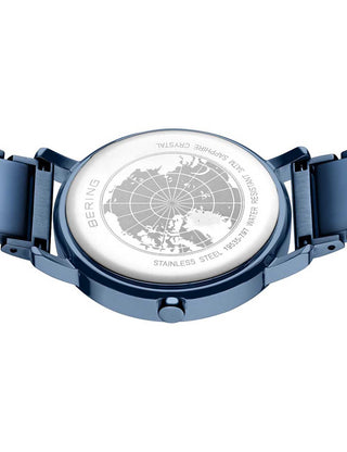 Angle shot of Bering 19535-797 Blue Stainless Steel Womens Watch on white background