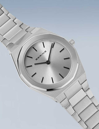 Angle shot of Bering 19632-700 Silver Stainless Steel Womens Watch on white background