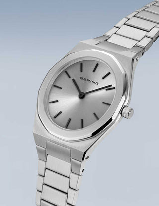 Angle shot of Bering 19632-700 Silver Stainless Steel Womens Watch on white background