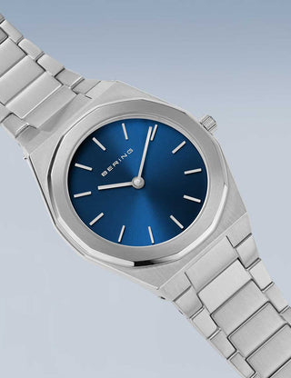 Angle shot of Bering 19632-707 Blue Dial Silver Stainless Steel Womens Watch on white background