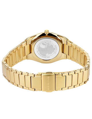 Angle shot of Bering 19632-730 White Dial Gold Stainless Steel Womens Watch on white background