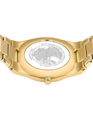 Angle shot of Bering 19632-730 White Dial Gold Stainless Steel Womens Watch on white background