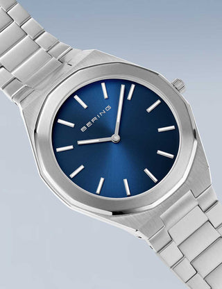 Angle shot of Bering 19641-707 Blue Dial Silver Stainless Steel Unisex Watch on white background