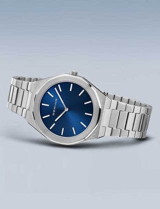 Angle shot of Bering 19641-707 Blue Dial Silver Stainless Steel Unisex Watch on white background