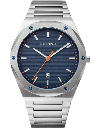 Front view of Bering 19742-707 Blue Dial Silver Stainless Steel Unisex Watch on white background