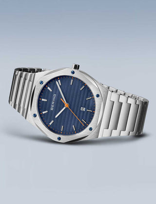 Angle shot of Bering 19742-707 Blue Dial Silver Stainless Steel Unisex Watch on white background