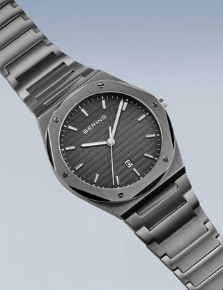 Angle shot of Bering 19742-777 Grey Stainless Steel Unisex Watch on white background