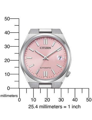 Angle shot of Citizen NJ0200-50Z Pink Dial Silver Stainless Steel Womens Watch on white background