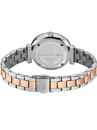 Angle shot of Lacoste 2001143 Silver Dial Rose Gold Stainless Steel Womens Watch on white background