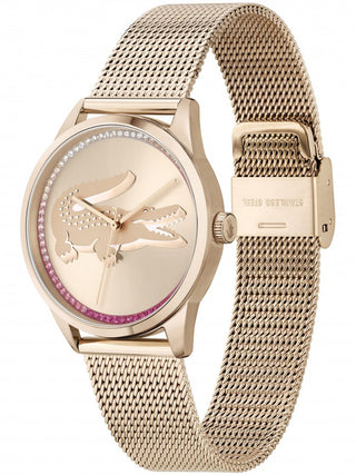 Angle shot of Lacoste 2001261 Rose Gold Stainless Steel Womens Watch on white background