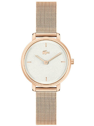 Front view of Lacoste 2001321 Silver Dial Rose Gold Stainless Steel Womens Watch on white background