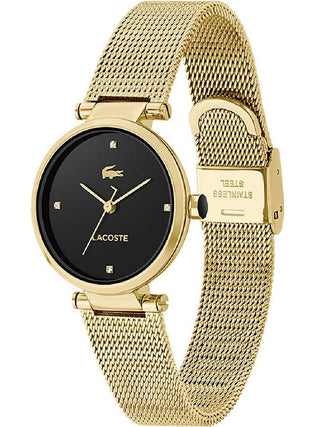 Angle shot of Lacoste 2001336 Black Dial Gold Stainless Steel Womens Watch on white background