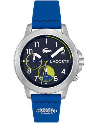 Front view of Lacoste Chronograph 2011205 Blue Silicone Unisex Watch on white background