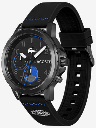 Angle shot of Lacoste Chronograph 2011206 Black Silicone Unisex Watch on white background