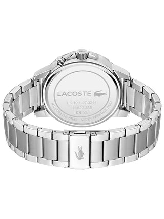 Angle shot of Lacoste Chronograph 2011208 Blue Dial Silver Stainless Steel Unisex Watch on white background