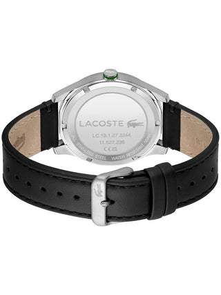 Angle shot of Lacoste 2011209 Black Leather Unisex Watch on white background