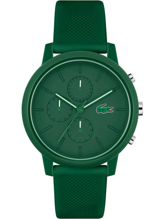 Front view of Lacoste Chronograph 2011245 Green Silicone Unisex Watch on white background