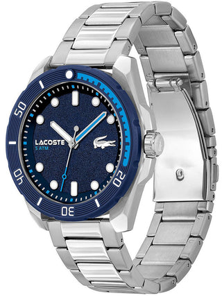 Angle shot of Lacoste 2011286 Blue Dial Silver Stainless Steel Unisex Watch on white background