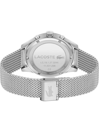 Angle shot of Lacoste Chronograph 2011298 Black Dial Silver Stainless Steel Unisex Watch on white background