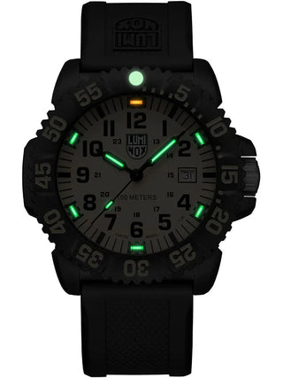 Angle shot of Luminox X2.2055.1 Yellow Dial Black Silicone Unisex Watch on white background