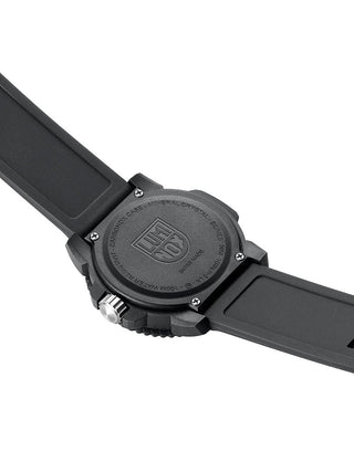 Angle shot of Luminox X2.2055.1 Yellow Dial Black Silicone Unisex Watch on white background
