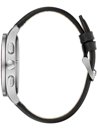 Angle shot of Victorinox Chronograph 241819 White Dial Black Leather Unisex Watch on white background