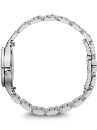 Angle shot of Victorinox 241839 Black Dial Silver Stainless Steel Womens Watch on white background