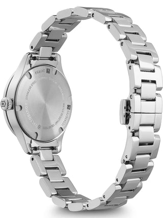 Angle shot of Victorinox 241839 Black Dial Silver Stainless Steel Womens Watch on white background