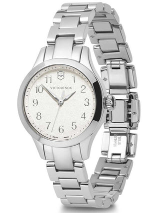 Angle shot of Victorinox 241840 Silver Stainless Steel Womens Watch on white background
